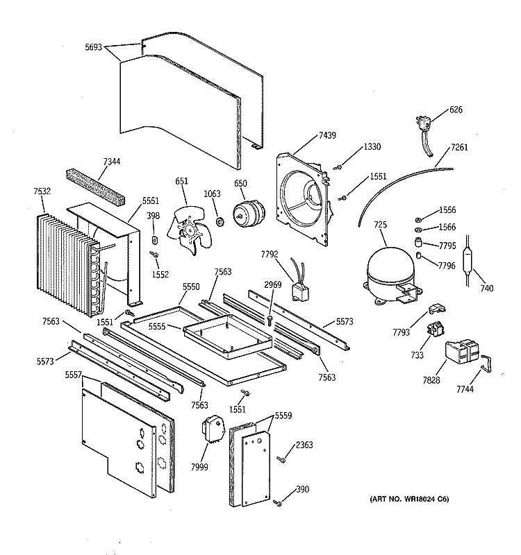 UNIT PARTS Diagram and Parts List for ZISB48DRB  General Electric Refrigerator