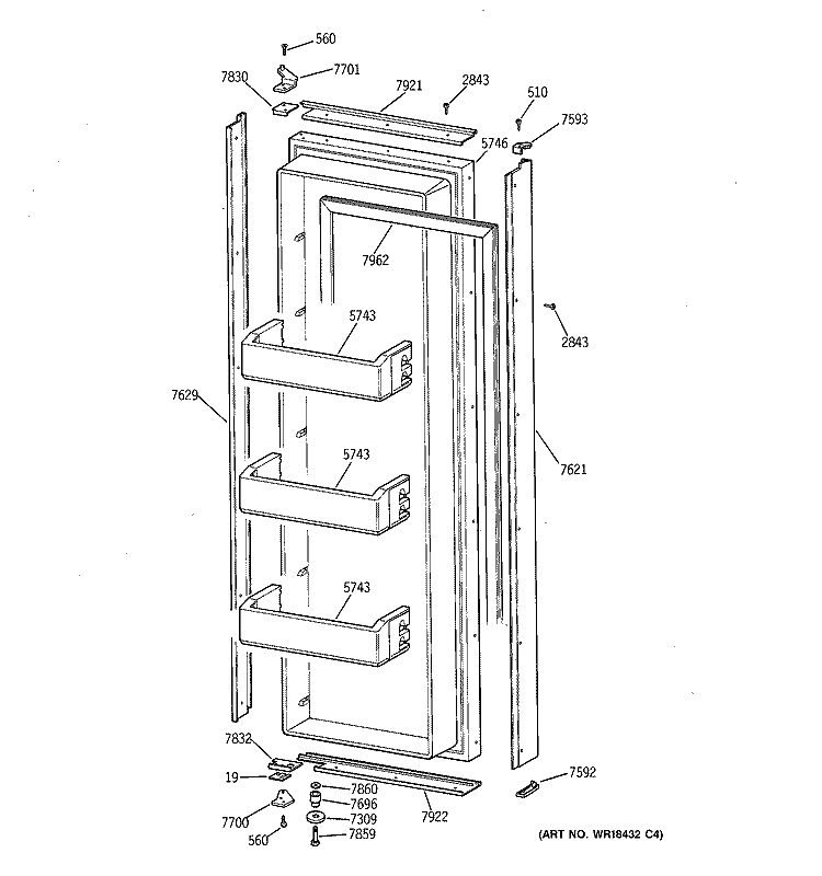 FRESH FOOD DOOR Diagram and Parts List for ZISB48DSC  General Electric Refrigerator