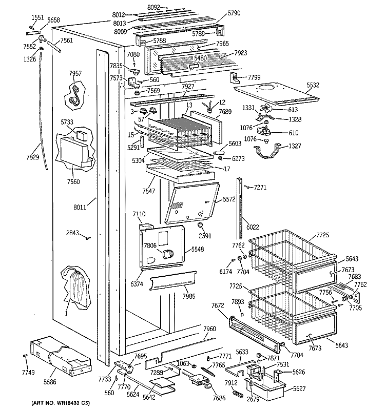 FREEZER SECTION Diagram and Parts List for ZISB48DSC  General Electric Refrigerator