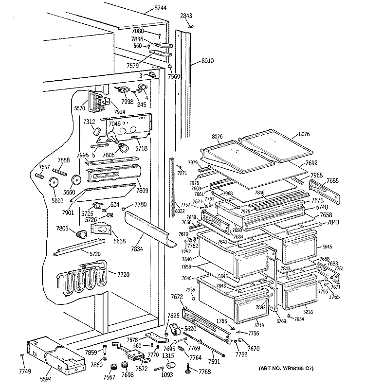 FRESH FOOD SECTION Diagram and Parts List for ZISB48DSC  General Electric Refrigerator