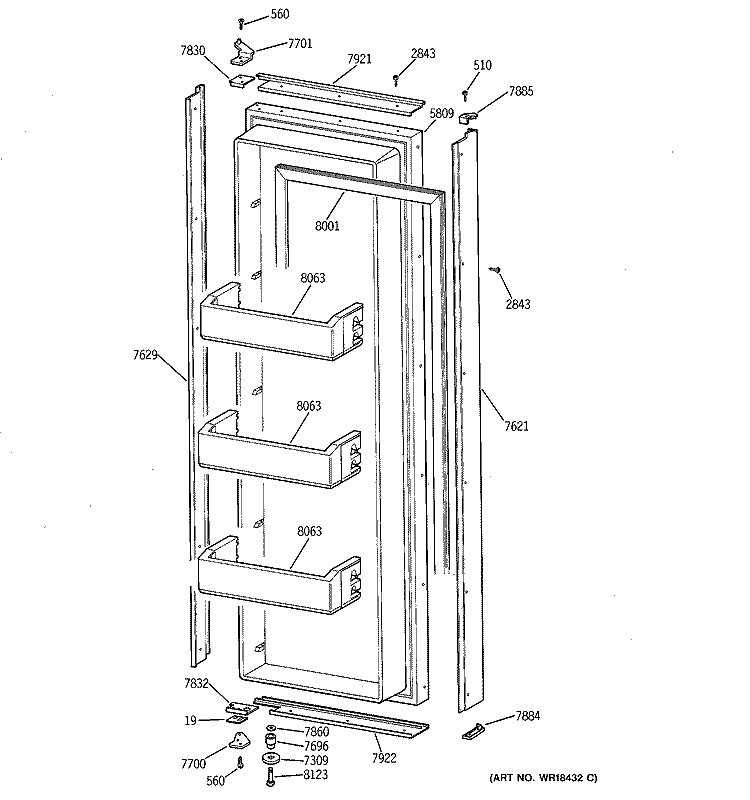 FRESH FOOD DOOR Diagram and Parts List for ZISB42DSC  General Electric Refrigerator