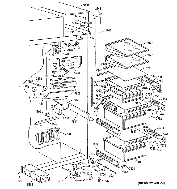 FRESH FOOD SECTION Diagram and Parts List for ZISB42DSC  General Electric Refrigerator
