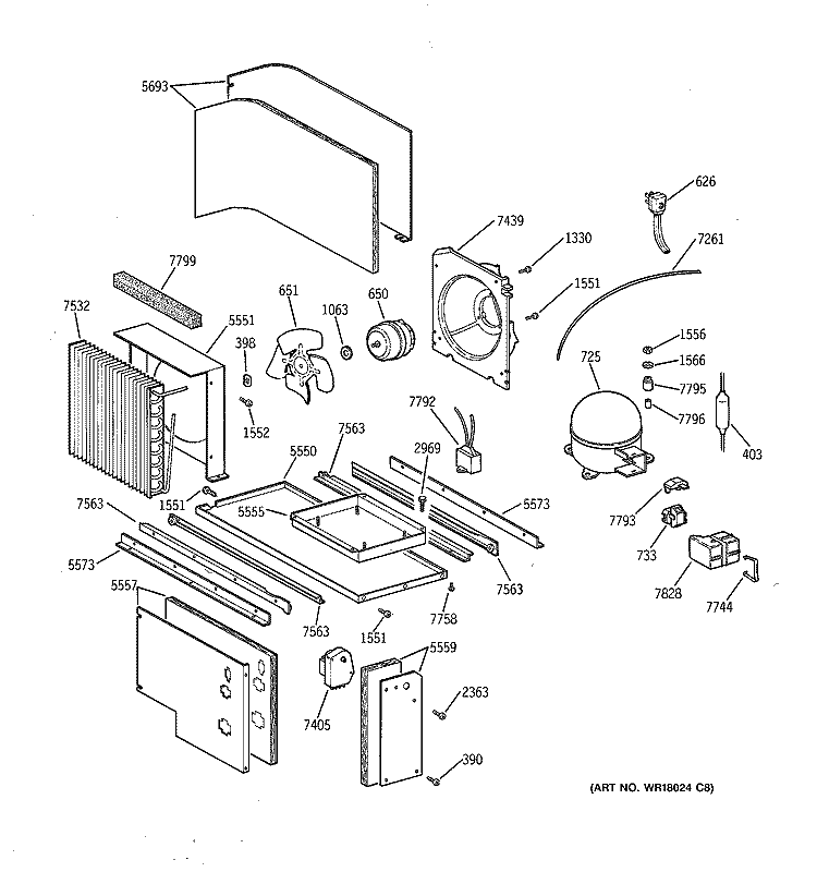 UNIT PARTS Diagram and Parts List for ZISB42DSC  General Electric Refrigerator