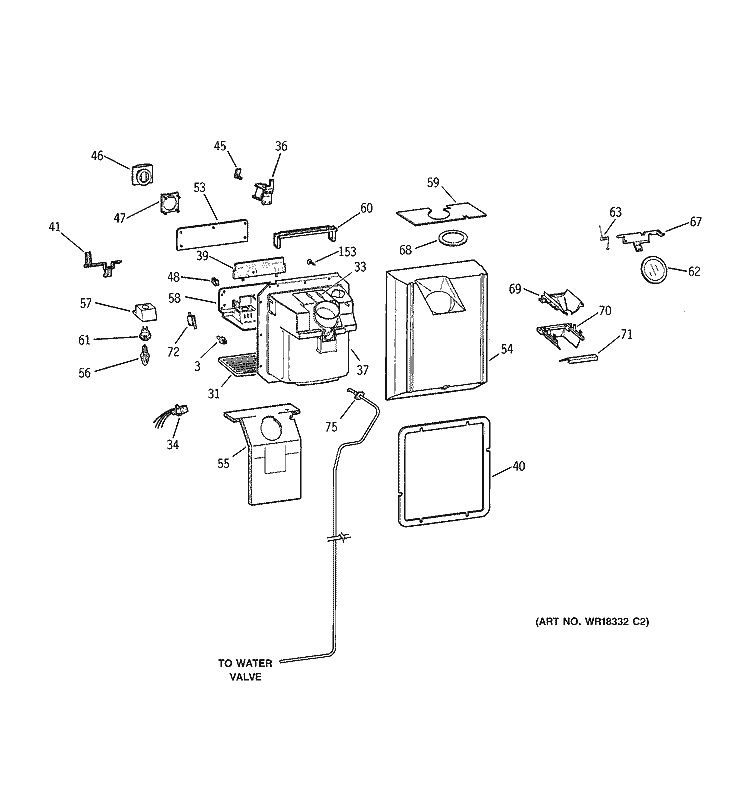 DISPENSER Diagram and Parts List for TNS22PRCARBS  General Electric Refrigerator