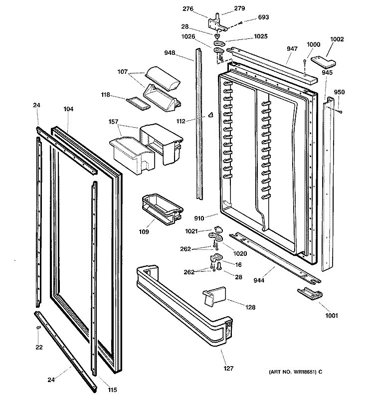 FRESH FOOD DOOR Diagram and Parts List for TNX22BRCARBB  General Electric Refrigerator