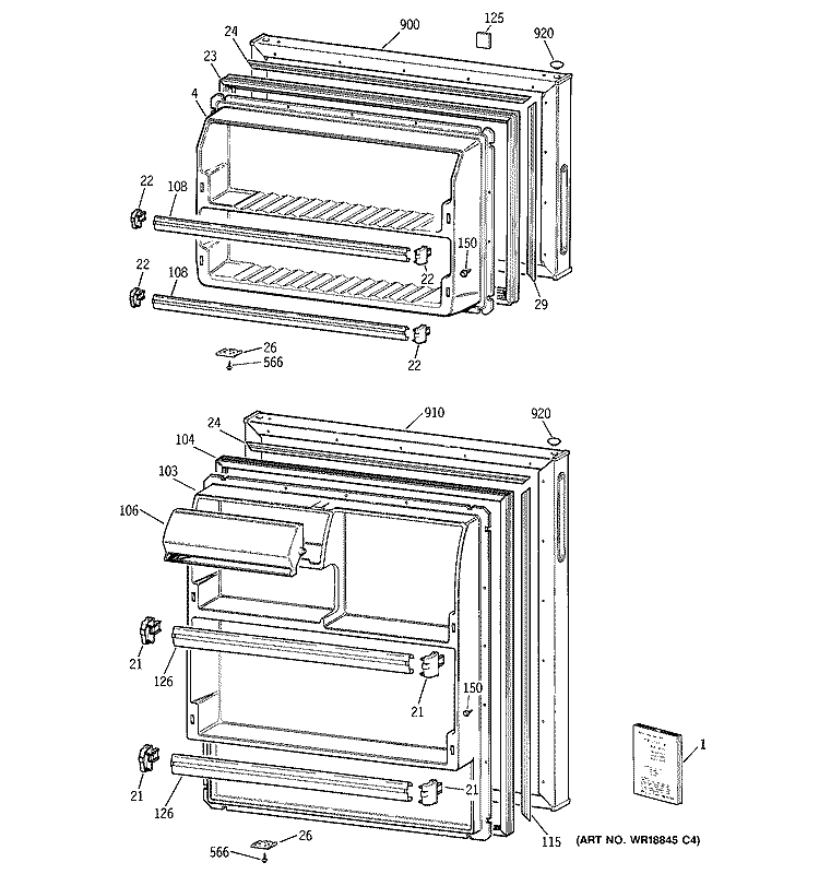 DOORS Diagram and Parts List for HTR15BBMFRCC  Hotpoint Refrigerator