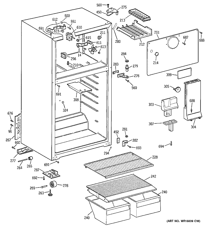 CABINET Diagram and Parts List for HTH15BBMFRCC  Hotpoint Refrigerator