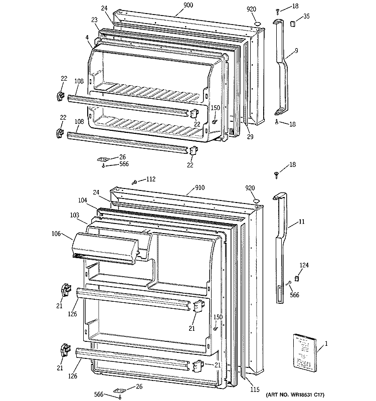 DOORS Diagram and Parts List for HTS17BBMFRCC  Hotpoint Refrigerator