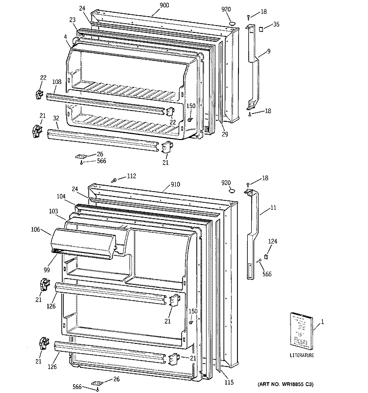 DOORS Diagram and Parts List for HTT18EBMFRCC  Hotpoint Refrigerator