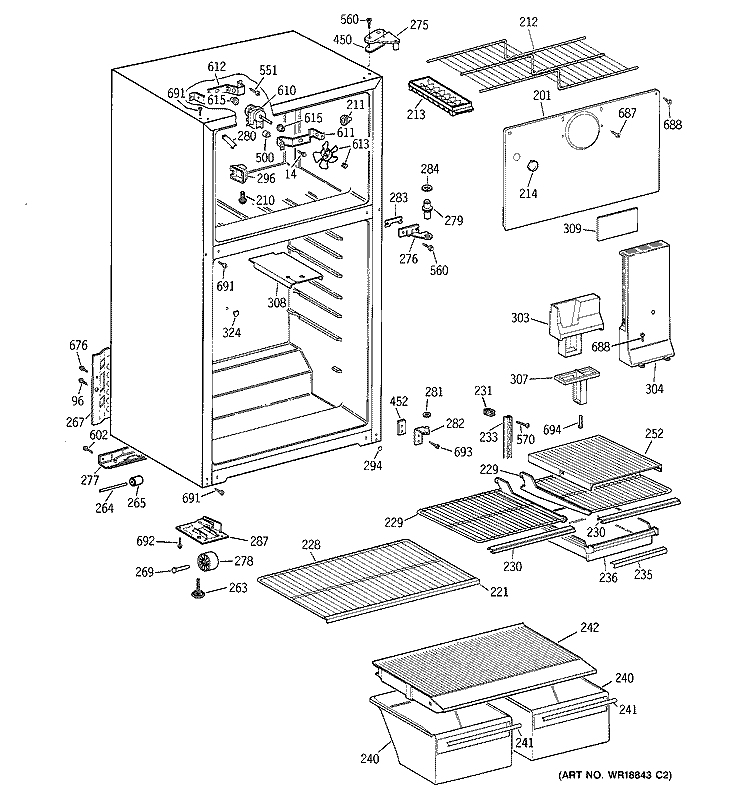 CABINET Diagram and Parts List for HTT18EBMFRCC  Hotpoint Refrigerator