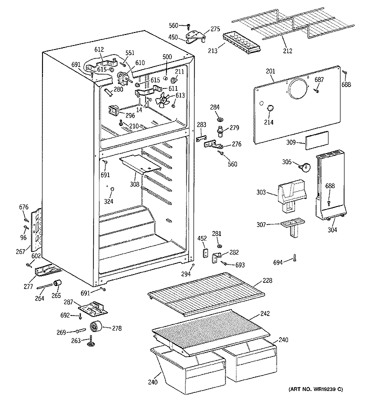 CABINET Diagram and Parts List for HTS18CBMFRWW  Hotpoint Refrigerator