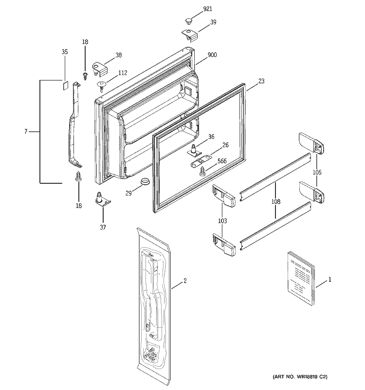 FREEZER DOOR Diagram and Parts List for HTS18BCMDLWW  Hotpoint Refrigerator
