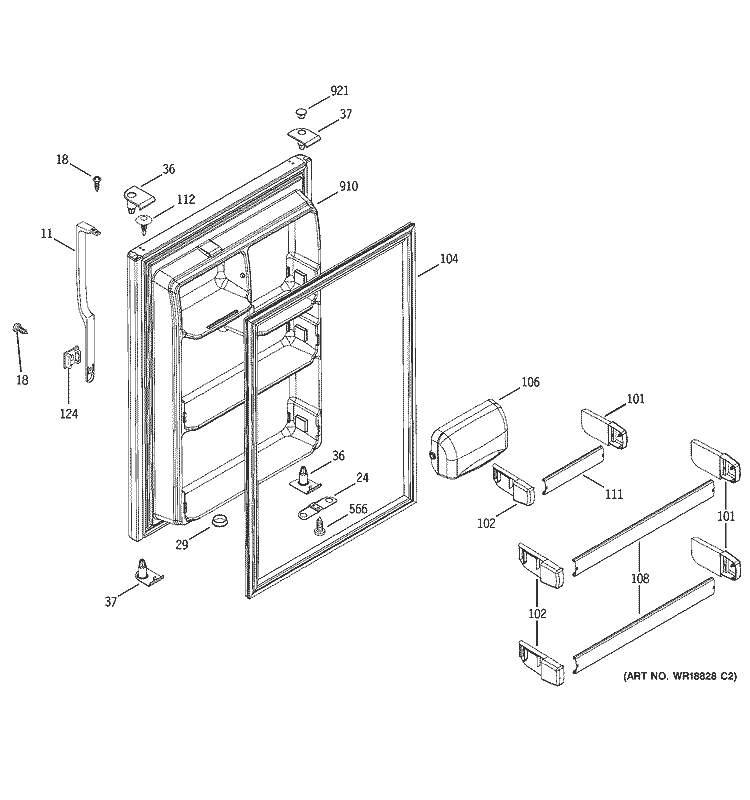 FRESH FOOD DOOR Diagram and Parts List for HTS18BCMDLWW  Hotpoint Refrigerator