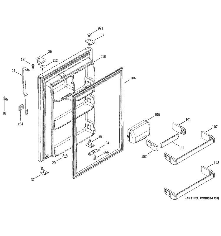 FRESH FOOD DOOR Diagram and Parts List for HTS18GCMDRCC  Hotpoint Refrigerator