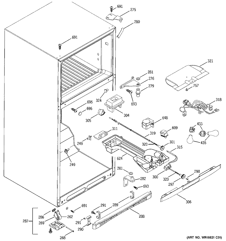 FRESH FOOD SECTION Diagram and Parts List for HTS18GCMDRCC  Hotpoint Refrigerator