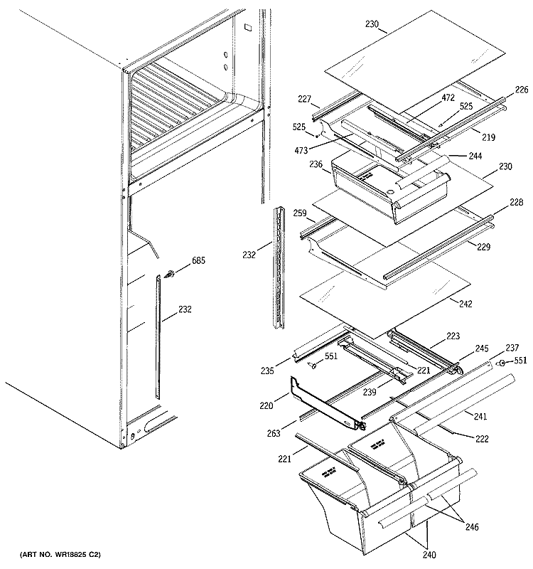FRESH FOOD SHELVES Diagram and Parts List for HTS18GCMDRCC  Hotpoint Refrigerator