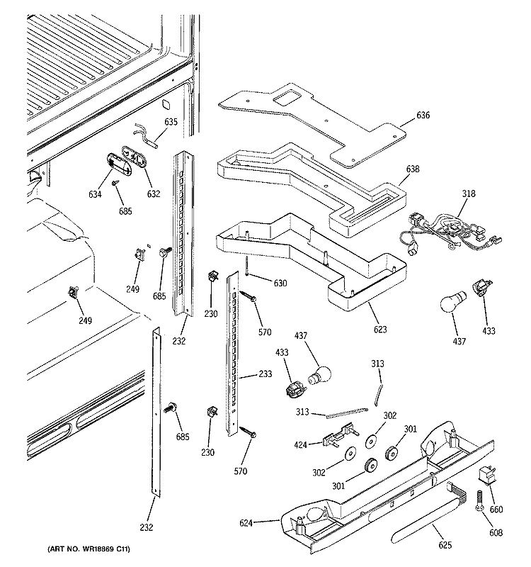 FRESH FOOD SECTION Diagram and Parts List for HTG22CBMARWW  Hotpoint Refrigerator