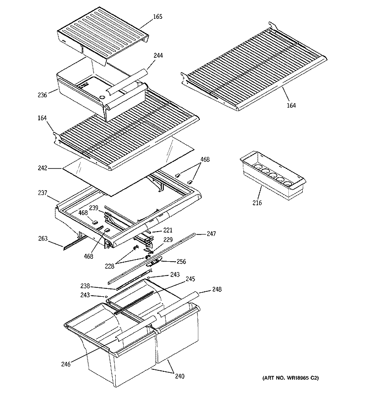 FRESH FOOD SHELVES Diagram and Parts List for HTG22CBMARWW  Hotpoint Refrigerator