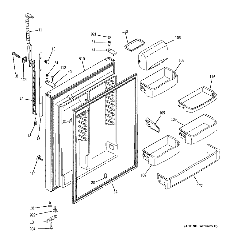 FRESH FOOD DOOR Diagram and Parts List for HTG25LBMARWW  Hotpoint Refrigerator