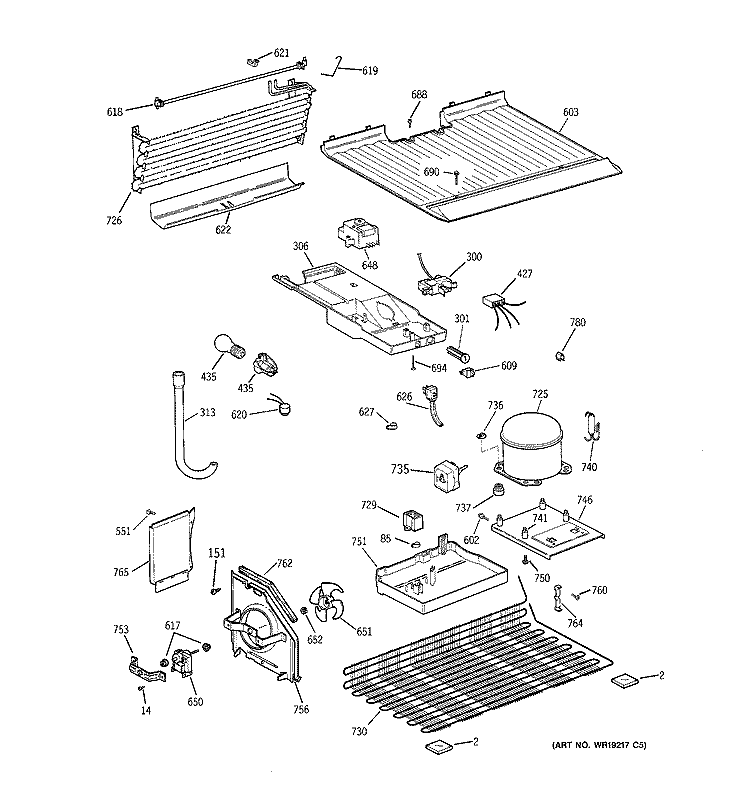 UNIT PARTS Diagram and Parts List for HTS16BCMFLWW  Hotpoint Refrigerator