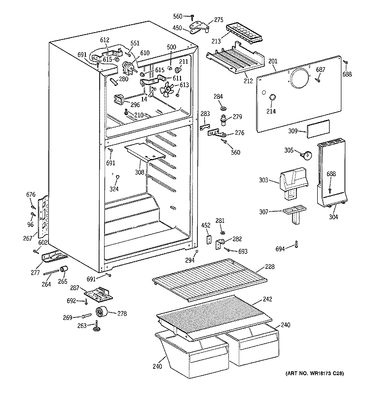 CABINET Diagram and Parts List for HTT15BBMFRWW  Hotpoint Refrigerator