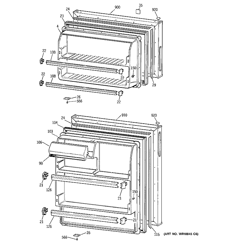 DOORS Diagram and Parts List for RMQ80UB2F  General Electric Refrigerator