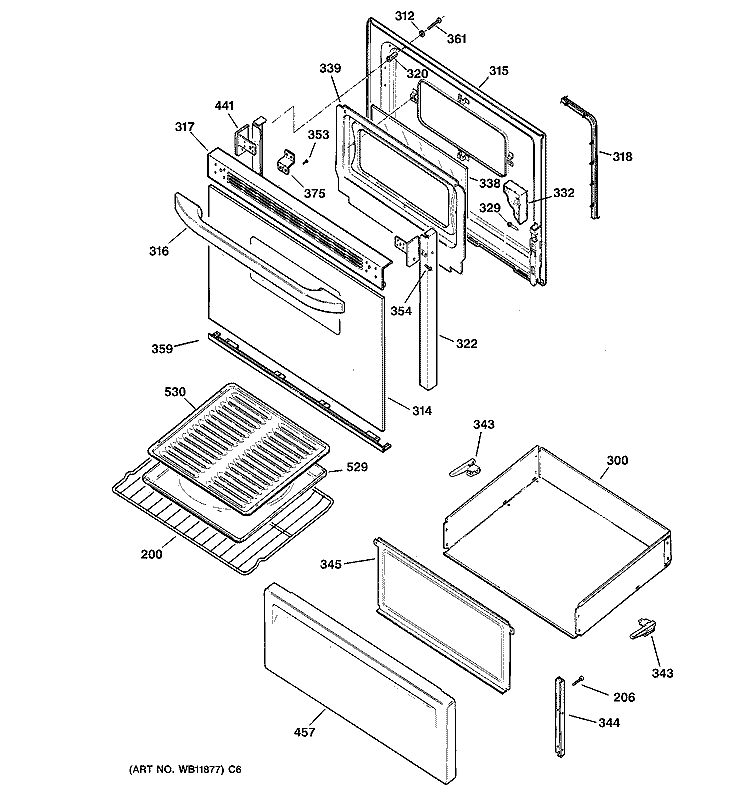 DOOR & DRAWER PARTS Diagram and Parts List for RB536BC3CT  Hotpoint Range