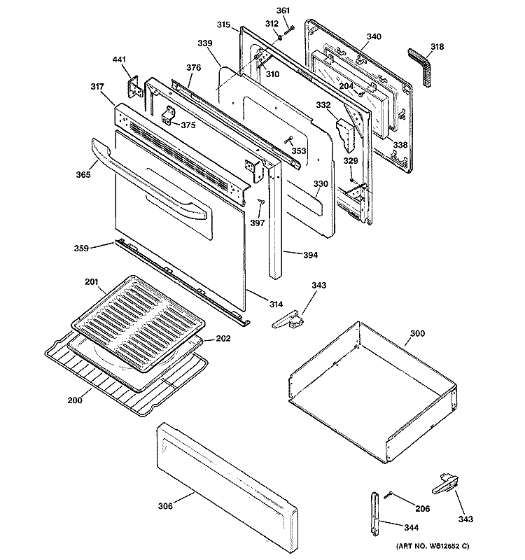 DOOR & DRAWER PARTS Diagram and Parts List for RGB745BEA3CT  Hotpoint Range