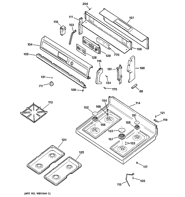 CONTROL PANEL & COOKTOP Diagram and Parts List for RGB746HED3CT  Hotpoint Range