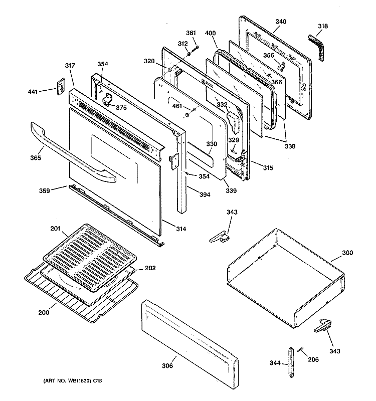 DOOR & DRAWER PARTS Diagram and Parts List for RGB746HED3CT  Hotpoint Range
