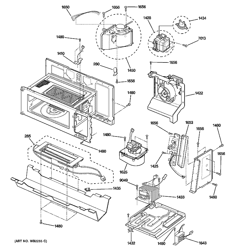 INTERIOR PARTS 1 Diagram and Parts List for SCA2000FBB01  General Electric Microwave