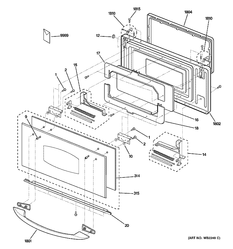 DOOR PARTS Diagram and Parts List for SCB2001FSS01  General Electric Microwave Oven Combo