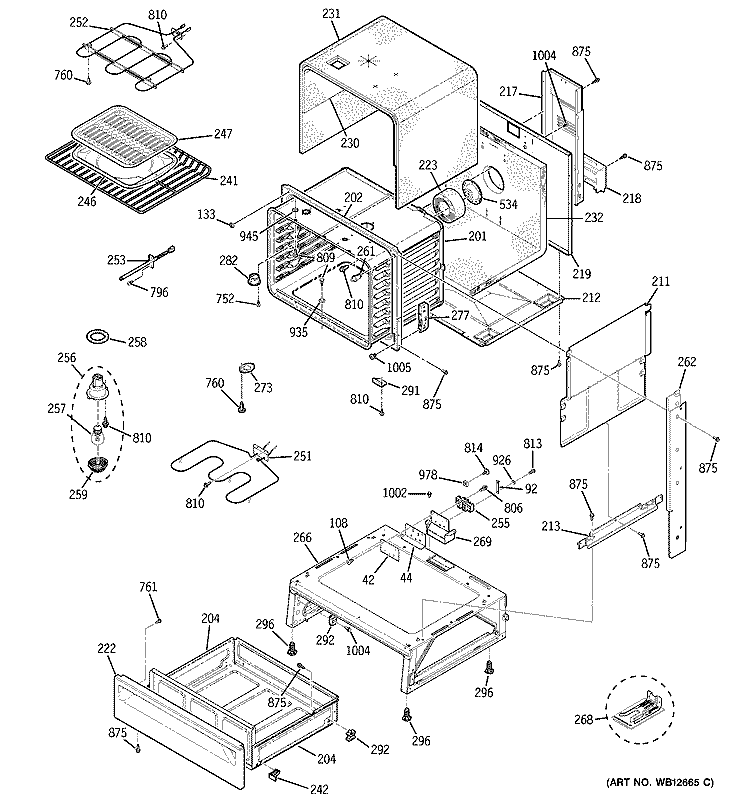 BODY PARTS Diagram and Parts List for JSP47CF1CC  General Electric Range