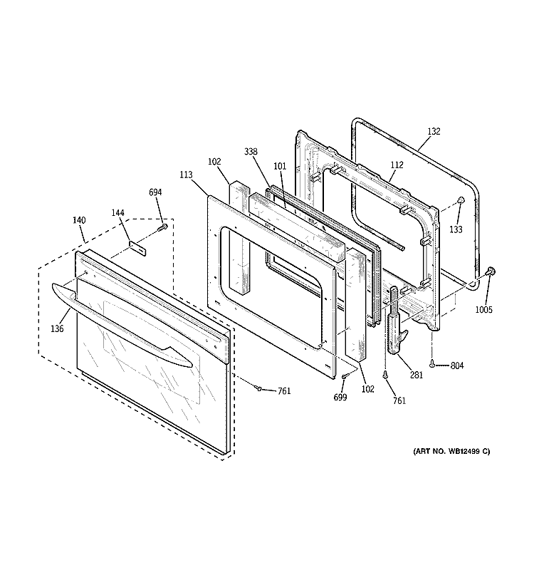 DOOR Diagram and Parts List for JDP47BF1BB  General Electric Range