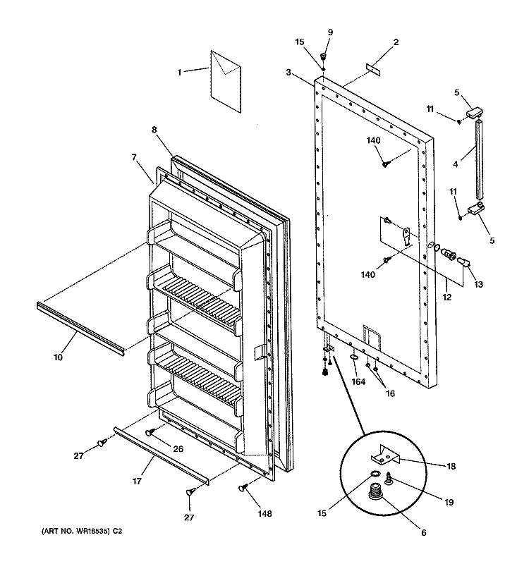 DOOR Diagram and Parts List for FUM17DMBRWH  General Electric Freezer