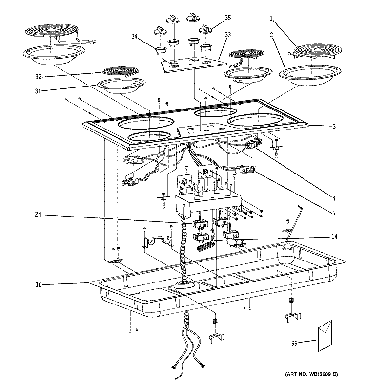COOKTOP Diagram and Parts List for JP626WF1WW  General Electric Cooktop