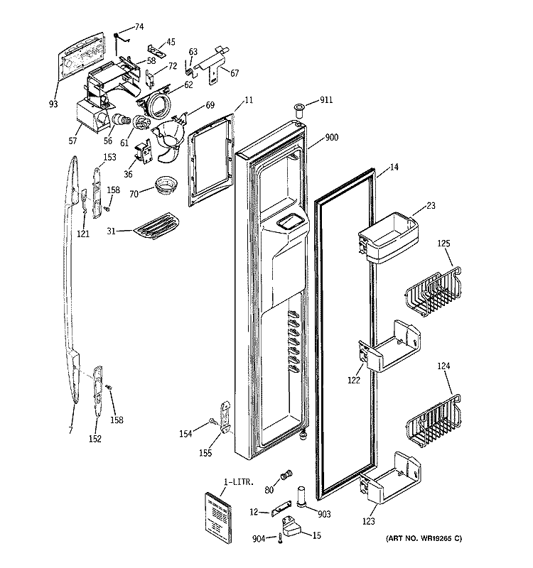 FREEZER DOOR Diagram and Parts List for PSC23SSNASS  General Electric Refrigerator