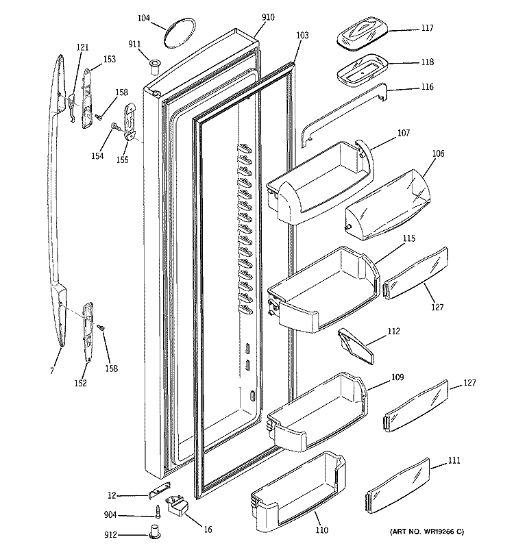 FRESH FOOD DOOR Diagram and Parts List for PSC23SSNASS  General Electric Refrigerator