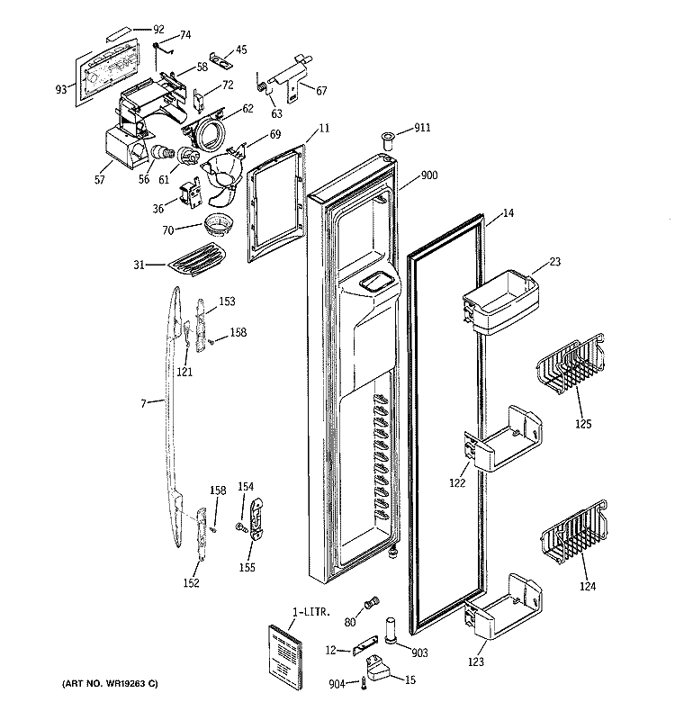 FREEZER DOOR Diagram and Parts List for PSW26SSNASS  General Electric Refrigerator