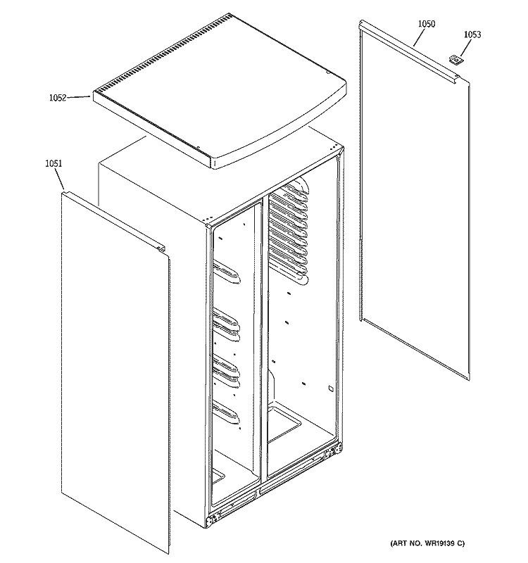 CLAD COMPONENTS Diagram and Parts List for PSW26SSNASS  General Electric Refrigerator