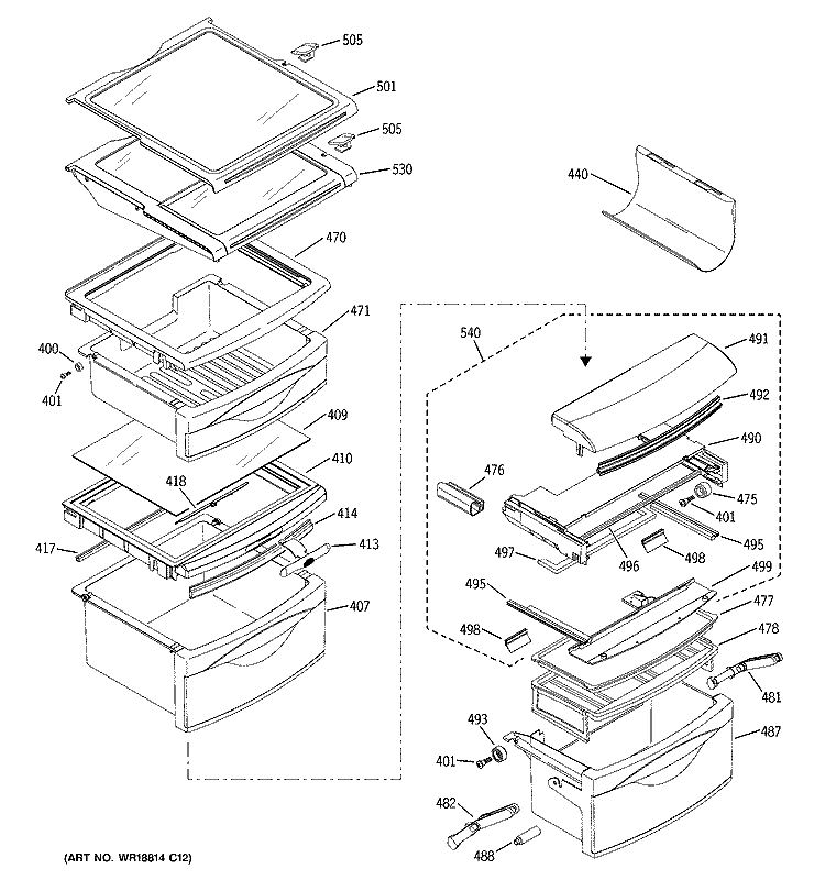 FRESH FOOD SHELVES Diagram and Parts List for PSW26SSNASS  General Electric Refrigerator