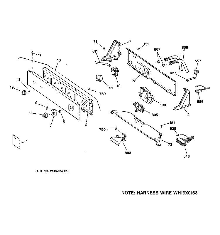 CONTROLS & BACKSPLASH Diagram and Parts List for S1070A4WW  General Electric Washer