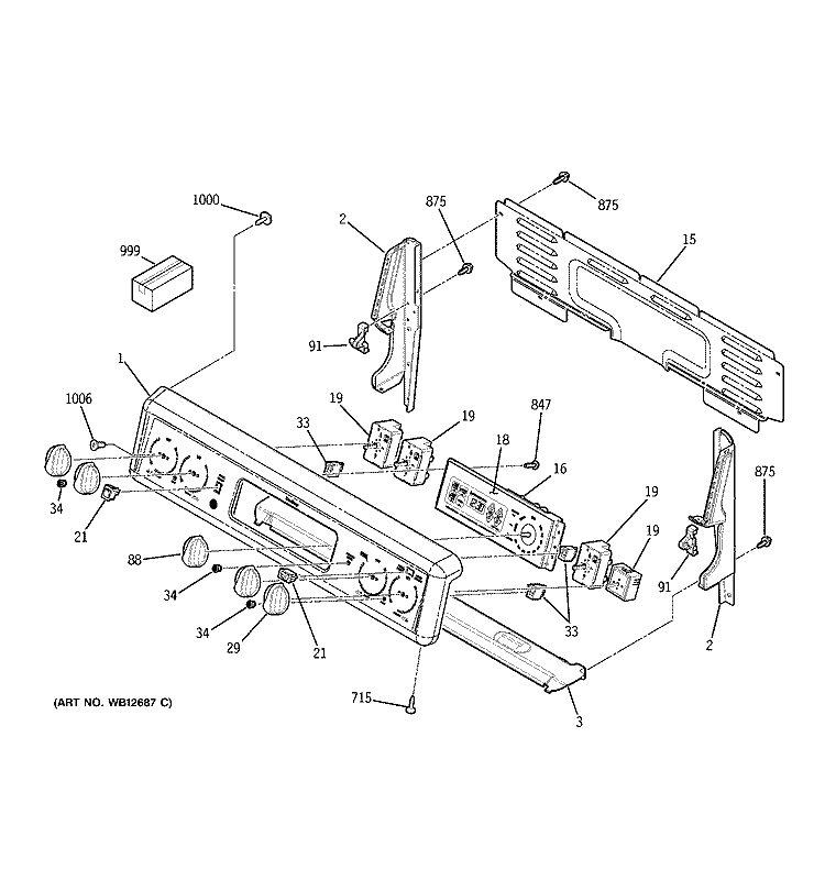 CONTROL PANEL Diagram and Parts List for JB710CF1CC  General Electric Range