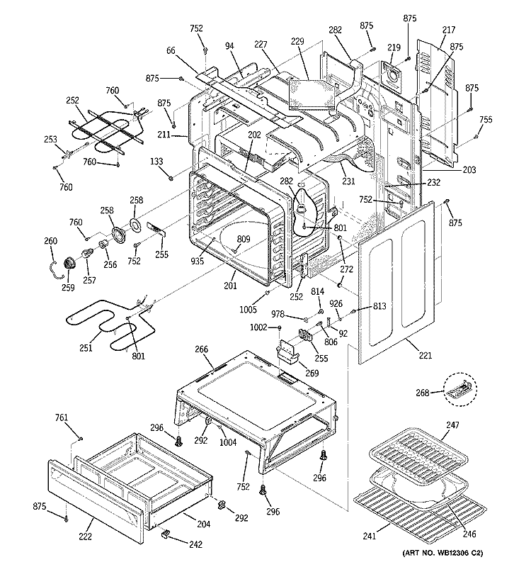 BODY PARTS Diagram and Parts List for JB710CF1CC  General Electric Range