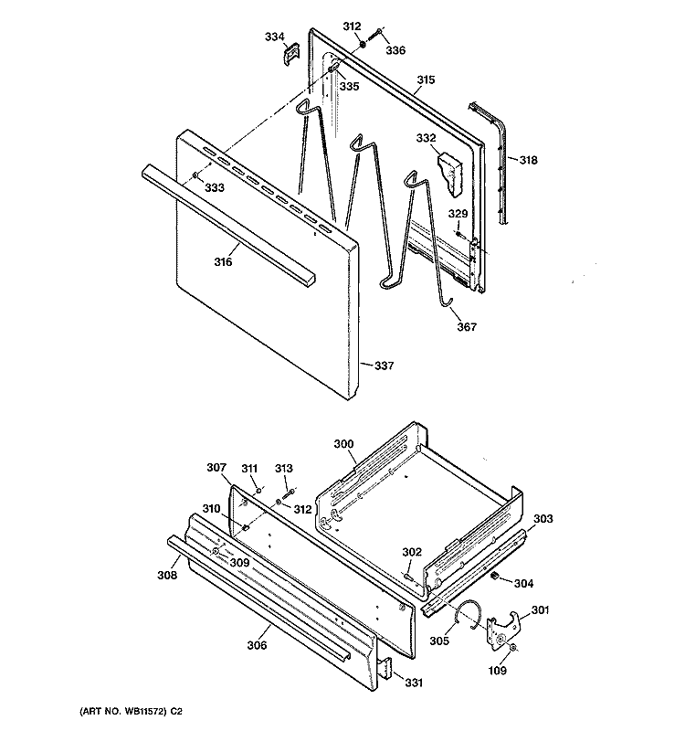 DOOR & DRAWER PARTS Diagram and Parts List for JGBS04PPA1WW  General Electric Range
