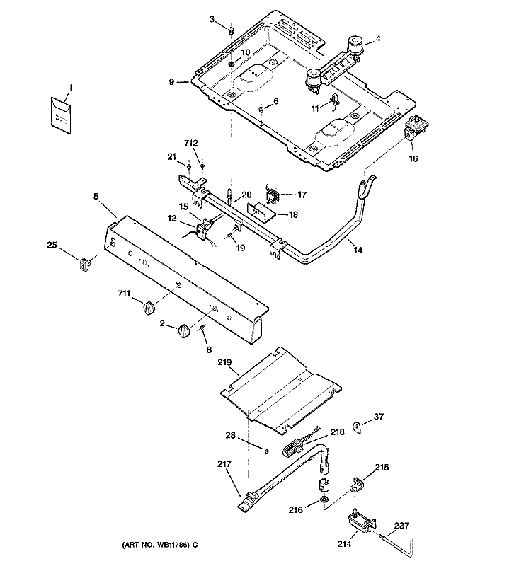 GAS & BURNER PARTS Diagram and Parts List for JGBS20BEA1CT  General Electric Range