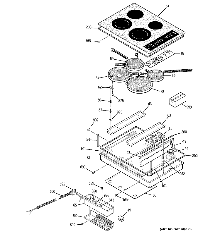 COOKTOP Diagram and Parts List for JP939CH1CC  General Electric Cooktop