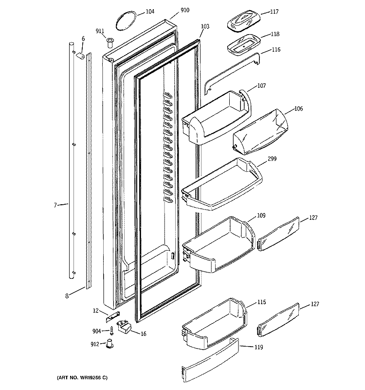 FRESH FOOD DOOR Diagram and Parts List for PCP21SIMFFBS  General Electric Refrigerator