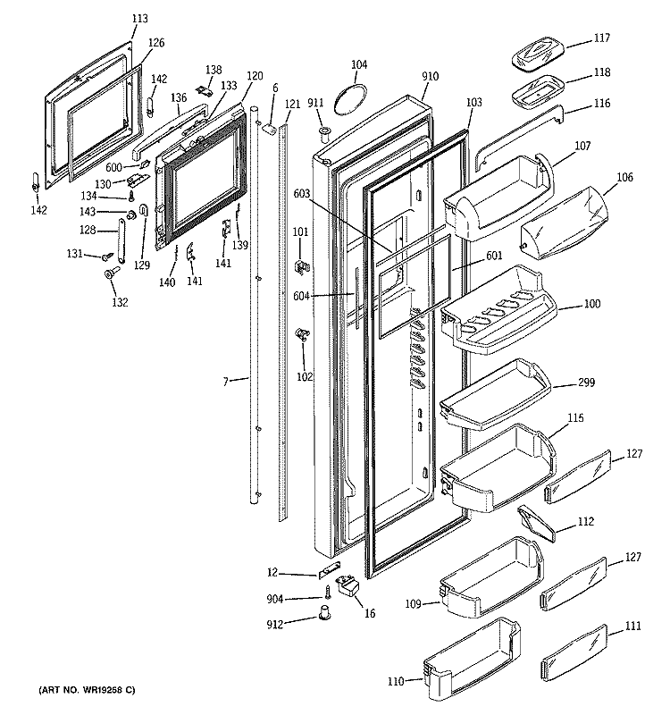 FRESH FOOD DOOR Diagram and Parts List for PCP23SHMFFBS  General Electric Refrigerator