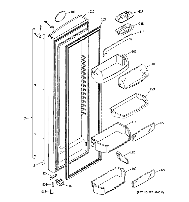 FRESH FOOD DOOR Diagram and Parts List for PSP25SGMFCBS  General Electric Refrigerator